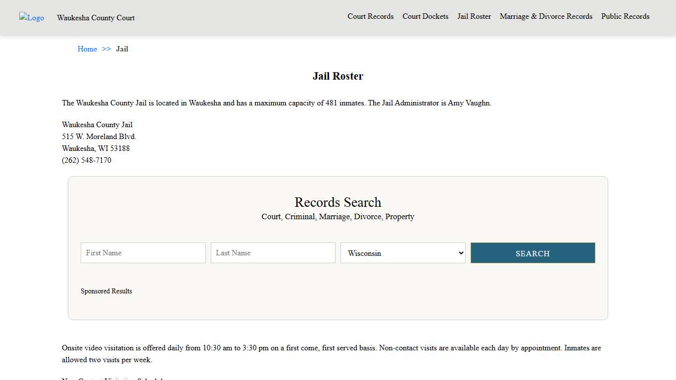 Jail Roster | Waukesha County Court